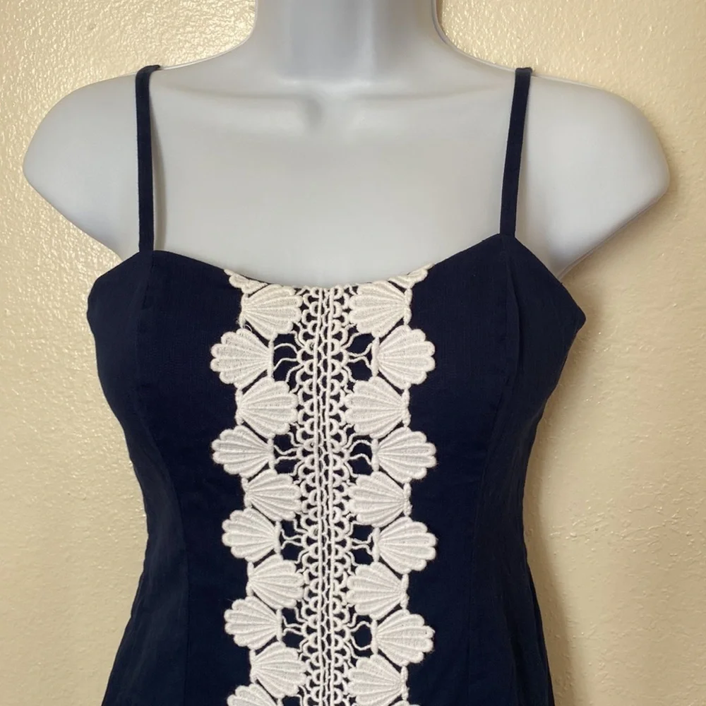 Lilly Pulitzer Women’s Shelli Navy White Lace Spaghetti Strap Mini Dress 00 / XS - Picture 4 of 9